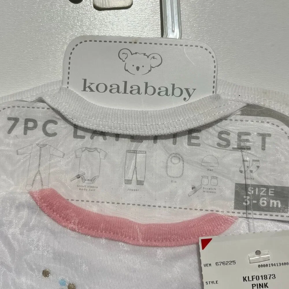 Koala Baby 7PC Layette Set Pink White Sparkle Princess 3-6‎ Months KLF01873